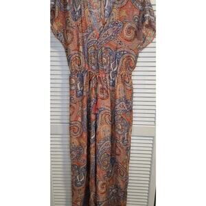 Molly Bracken Paisley 1pc Jumpsuit Drawstring Waist Peach Blue SMALL Boho Cottag